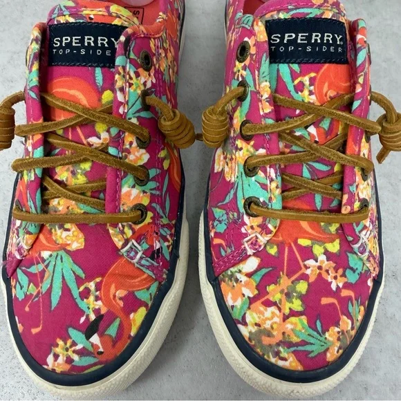Sperry Women’s Tropical Floral & Flamingo Canvas Slip On Boat Shoes Size 7 - Picture 3 of 11